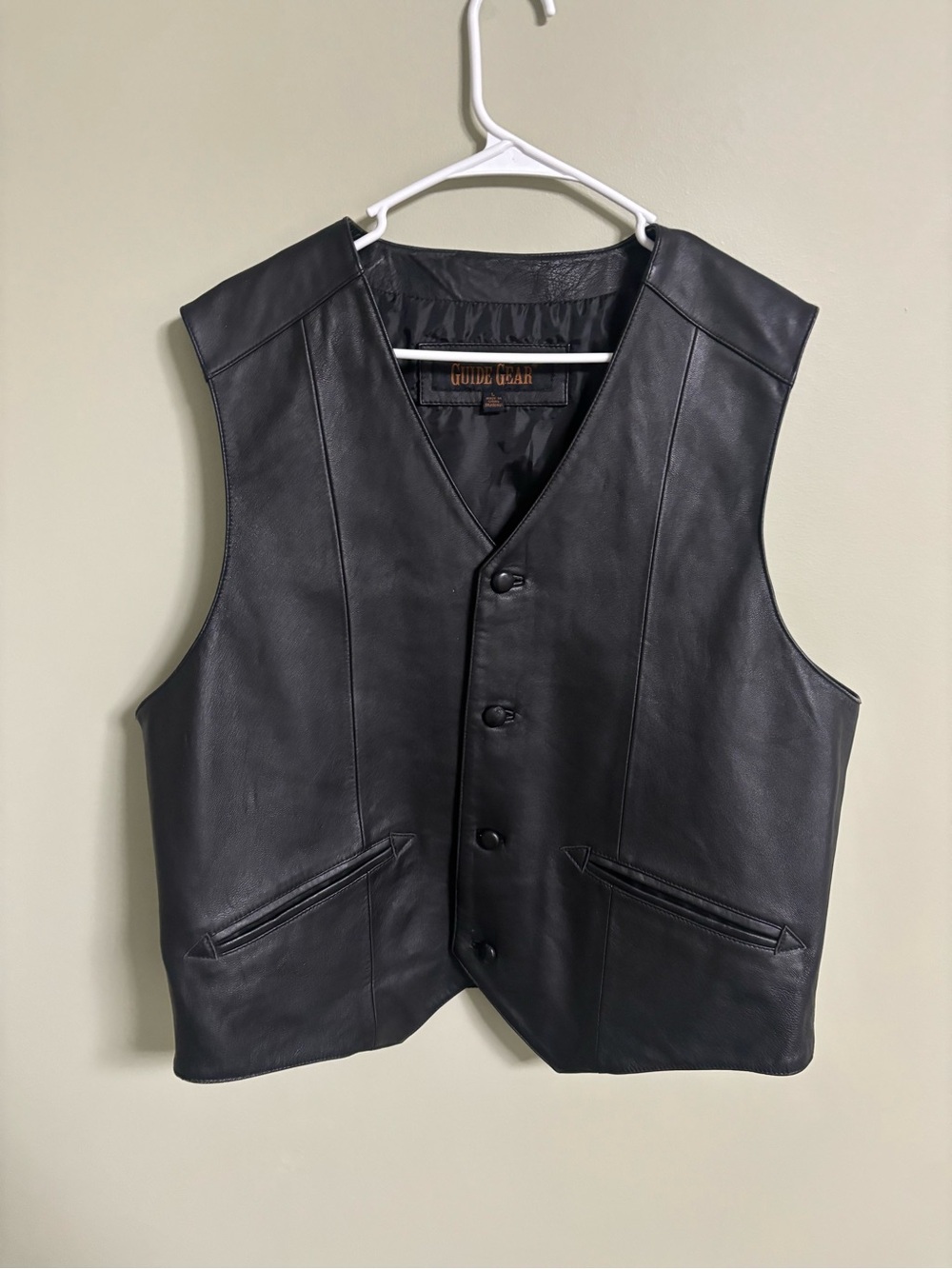Guide Gear Mens Black Leather Motorcycle Vest Pockets Button Close Size Large